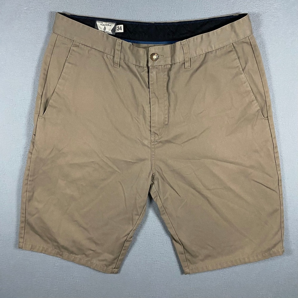 Volcom Frickin Modern‎ Stretch Chino Shorts Mens 34 Khaki Tan Brown Skateboard